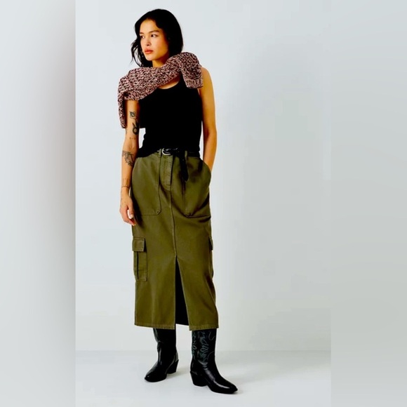 Jason Wu Army GREEN MIDI CARGO SKIRT Stretchy Y2K 90s medium - Picture 5 of 7